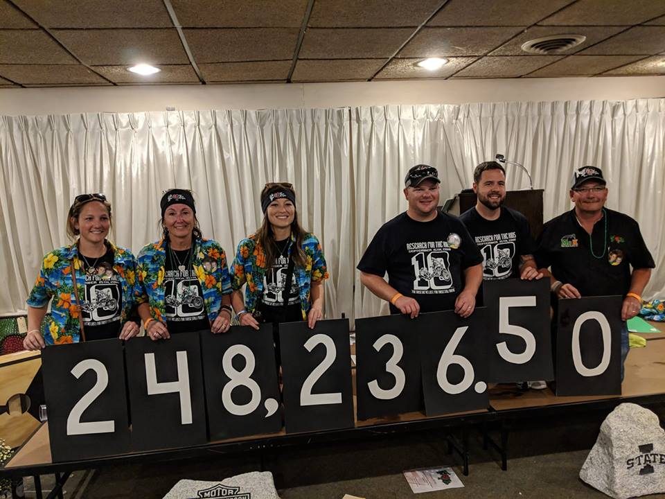 Six volunteers behind number cards reading 248,236.50